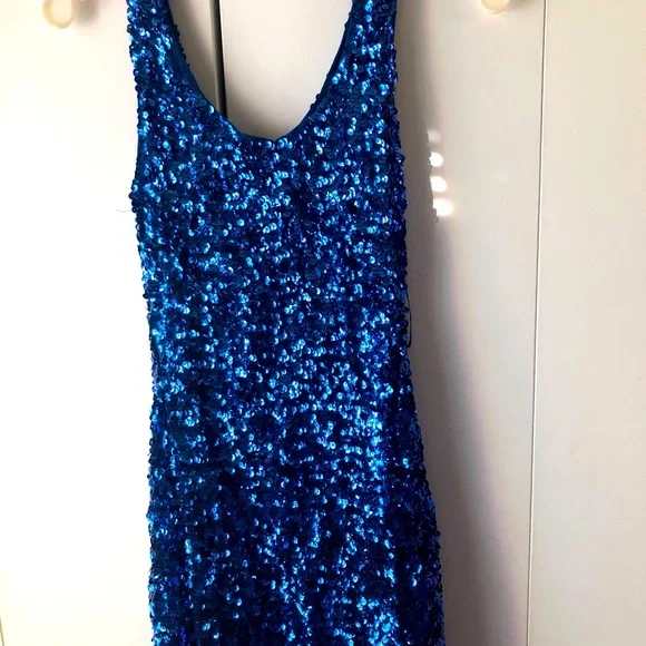amber blue sequin dress Marienne Blue Sequin Mini Dress - US 16